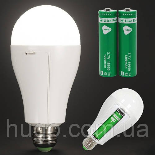 Аварійна лампочка 20W + 2 акумулятора 18650, E27, Ziarmal ZR-777 / Акумуляторна LED лампочка / Автономна лампа світлодіодна