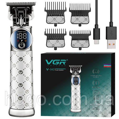 Акумуляторна машинка для стрижки з 4 насадками, USB, VGR V-942, Білий / Чоловічий тример для стрижки волосся