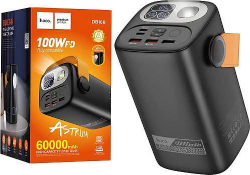 Зовнішній акумулятор (Power Bank) Hoco DB160 PD100W (LEDDisplay+LEDLight+кабельTypeC) 60000mAh Black
