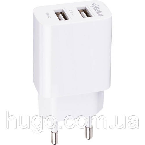 Мережевий зарядний пристрій, 2 USB, 12Вт, Gelius Simple GP-HC059 / Класичний зарядний адаптер для смартфонів / Блочок для зарядки