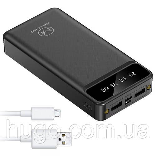 Powerbank 30000mAh (2хUSB), з ліхтариком, MAXCELL PJ0086, Чорний / Повербанк / Павербанк / Портативний зарядний пристрій