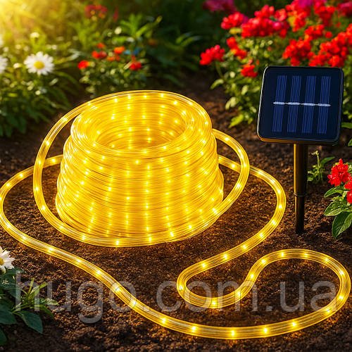 Гірлянда Трубка на сонячній батареї, 10м, 200LED, Теплий білий / Світлодіодна гірлянда вулична / LED гірлянда