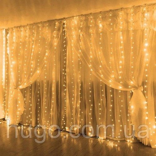 Гірлянда штора від мережі, 4х2м, 400LED, Теплий білий / Лед гірлянда на вікно / Новорічна гірлянда водоспад