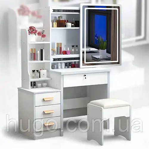 Туалетний столик з дзеркалом та пуфиком, 139х80х36 см, STL-MD 84 / Трюмо з дзеркалом / Косметичний столик / Макіяжний стіл