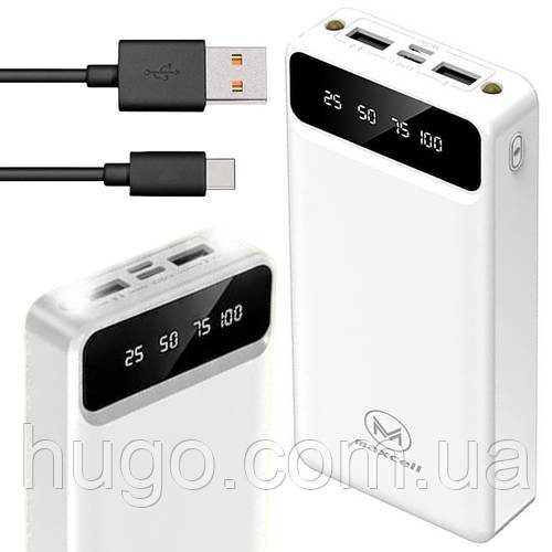 Powerbank 30000mAh (2хUSB), з ліхтариком, MAXCELL PJ0086, Білий / Повербанк / Павербанк / Портативний зарядний пристрій