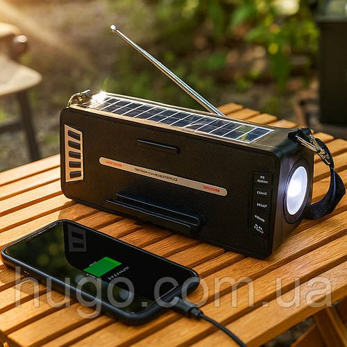 Портативна Bluetooth-колонка з сонячною панеллю, FM, USB, SD, GOLON RX-S2618BTS, Чорний / Bluetooth колонка з підставкою для