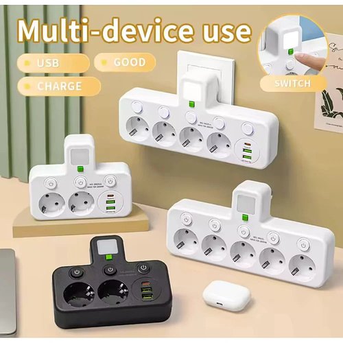 Мережевий адаптер (розетка) з 3 розетками та USB-портами Зарядна станція AND 5378 HP227