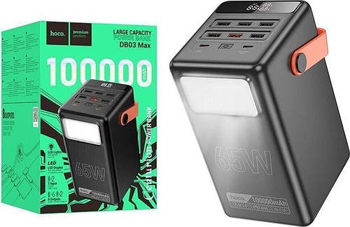 Зовнішній акумулятор (Power Bank) Hoco DB03 Max 65W (PD+QC3.0+LEDDisplay+LEDLight) 100000mAh Black
