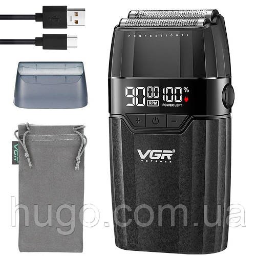 Шейвер VGR V-640S: Дволезвійна електробритва з LED-індикатором, зарядка від USB / Чоловіча електробритва акумуляторна / Бритва