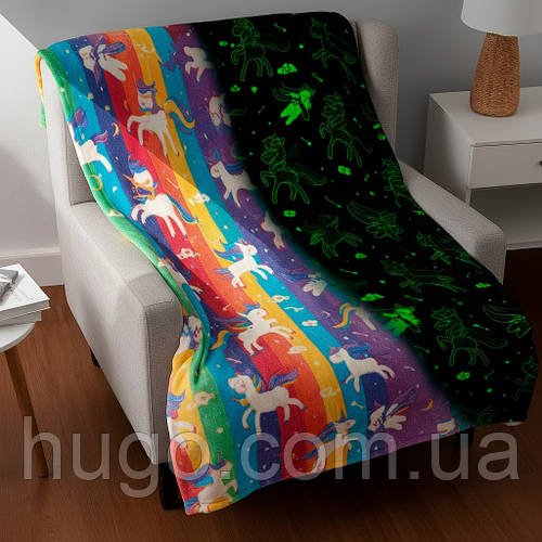 Плед, що світиться 150х200см, Magic Blanket, Райдужний / Дитяче покривало світиться в темряві / Флісовий плед