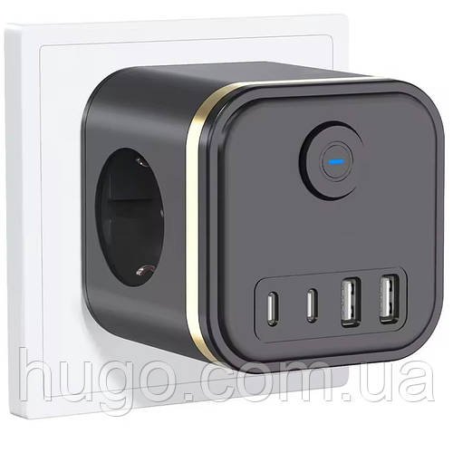 Мережевий фільтр з USB та Type C зарядкою, 3х220В / Розгалужувач в розетку / Трійник з юсб / Мережевий адаптер