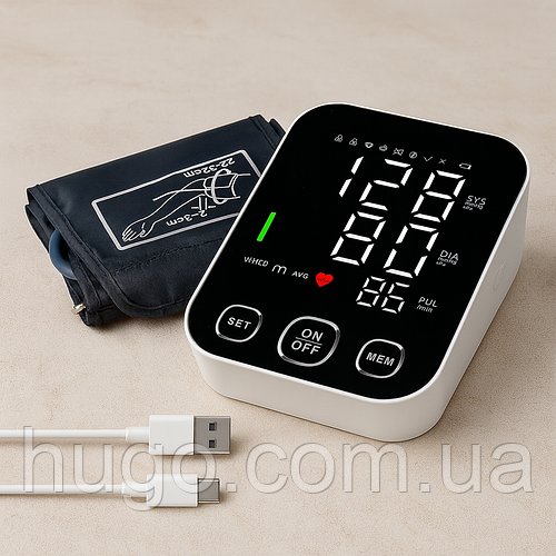 Автоматичний тонометр з індикатором аритмії, від батарейок + USB, S-04 / Апарат для вимірювання артеріального тиску