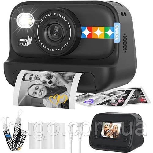 Дитячий фотоапарат миттєвого друку 2.4", 4K, зум 10×, S9, Чорний / Цифровий фотоапарат моментального друку