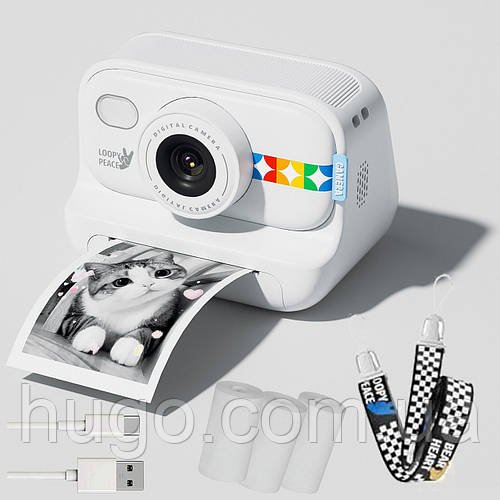 Дитячий фотоапарат миттєвого друку 2.4", 4K, зум 10×, S9, Білий / Цифровий фотоапарат моментального друку