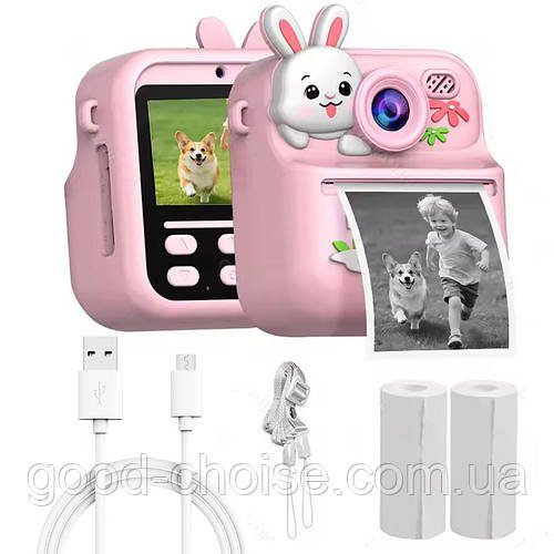 Дитячий фотоапарат миттєвого друку + 2 рулони термопаперу, S11, Рожевий / Дитяча цифрова камера / Дитяча фотокамера