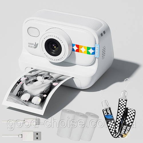 Дитячий фотоапарат миттєвого друку 2.4", 4K, зум 10×, S9, Білий / Цифровий фотоапарат моментального друку
