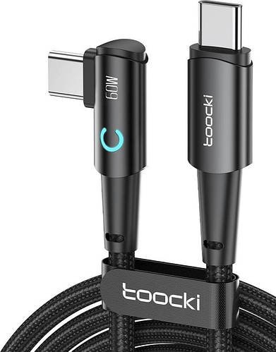 Інтерфейсний кабель Toocki TQ-X25 60W (5A 480Mbps) 90 Degree LED TypeC-TypeC 1m Black