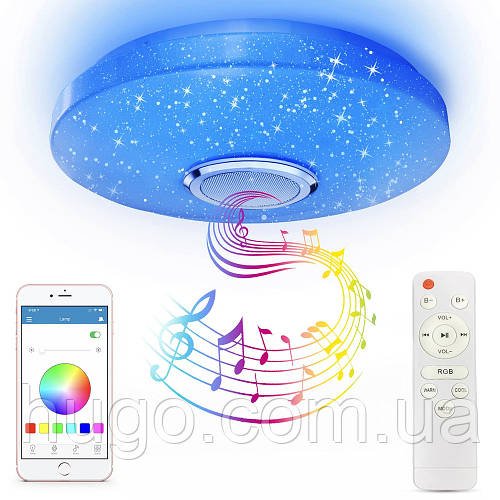 Стельовий світильник 26см, з Bluetooth + пульт, RGB / Розумна люстра з колонкою / Світильник на стелю