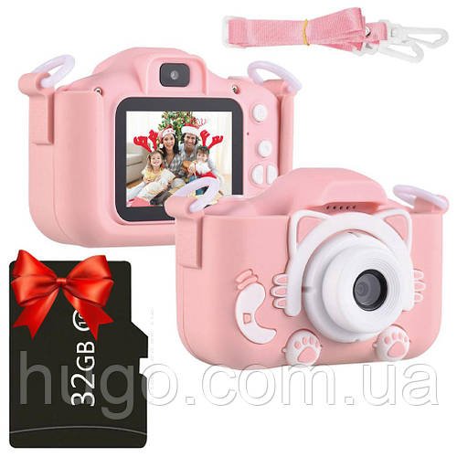 Дитячий фотоапарат ET015 Cat + Карта пам'яті на 32GB / Дитяча фотокамера з чохлом