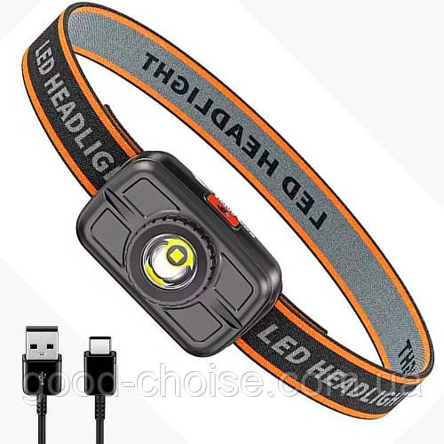 Ліхтар налобний USB RN1858, 4 режими / Світлодіодний ліхтар на голову / Налобний ліхтарик для туризму