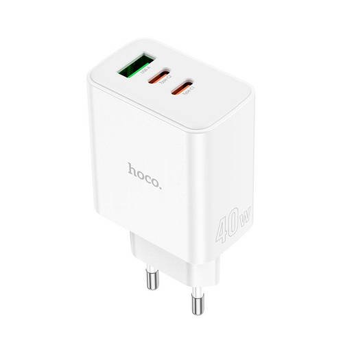 Мережевий зарядний пристрій блочок адаптер для телефона HOCO Pure Power C126A 40W/3A PD/QC (2xType-C + USB)