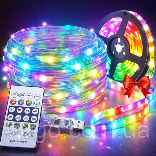 USB гірлянда 200 LED, 20м + Світлодіодна стрічка 3528 / Світлодіодна гірлянда новорічна / Різнокольорова гірлянда