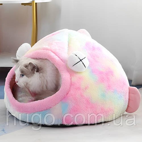 Будиночок лежанка для котів та собак Рибка, 40x30 см / Лежак для кота / Будиночок спальне місце для кішки