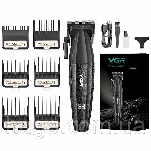 Акумуляторна машинка для стрижки + 6 насадок, VGR V-640C / Бездротовий тример / Професійний тример для стрижки чоловічий