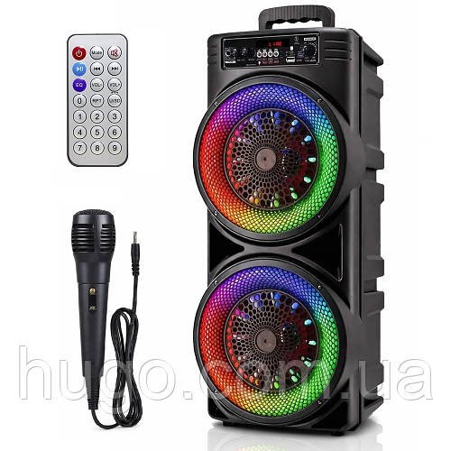 Портативна колонка з мікрофоном, Bluetooth, 20 Вт, 8.5”, RGB LED + пульт, TTD-2807 / Колонка валіза / Караоке-колонка