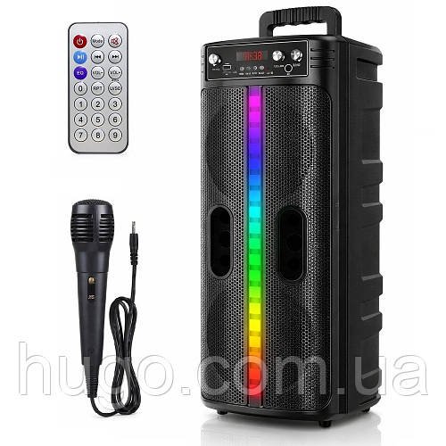 Портативна колонка з мікрофоном, Bluetooth, 20 Вт, 8.5”, RGB LED + пульт, TTD-2806 / Бездротова колонка / Колонка з караоке