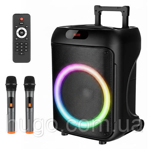 Портативна колонка з 2 мікрофонами та пультом, Bluetooth, 40 Вт, 12", RGB, TTD-1209 / Бездротова колонка з підсвіткою
