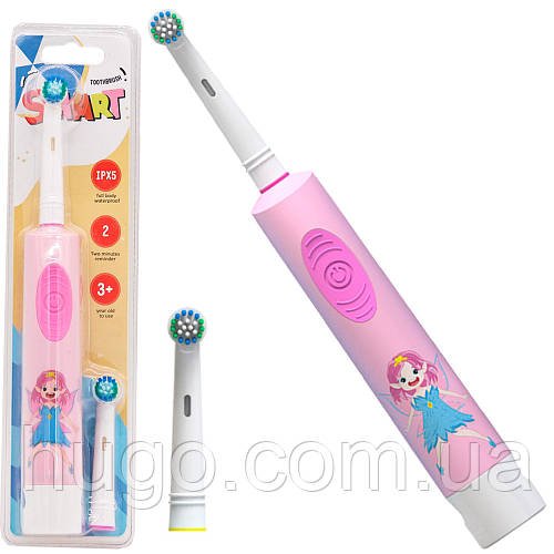 Електрична зубна щітка для дітей від 3 років, IPX5, таймер 2хв HL-198K, Рожевий / Дитяча зубна щітка / Щітка зі змінною насадкою