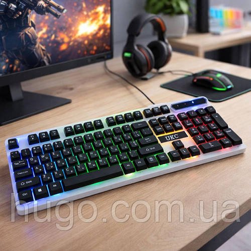 Клавіатура провідна з підсвічуванням RGB, DX 750 / Ігрова клавіатура / Дротова клавіатура / Мультимедійна клавіатура
