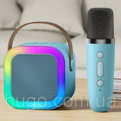Дитяча колонка-караоке 2в1 + мікрофон, з Bluetooth, K12, Блакитний / Міні колонка з LED підсвіткою / Набір караоке з мікрофоном