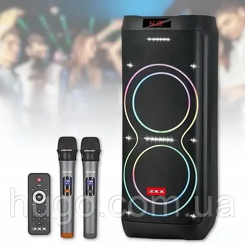 Портативна колонка + 2 мікрофона, 100Вт, Bluetooth, ZXX-5560 / Акумуляторна колонка з підсвіткою / Акустична колонка