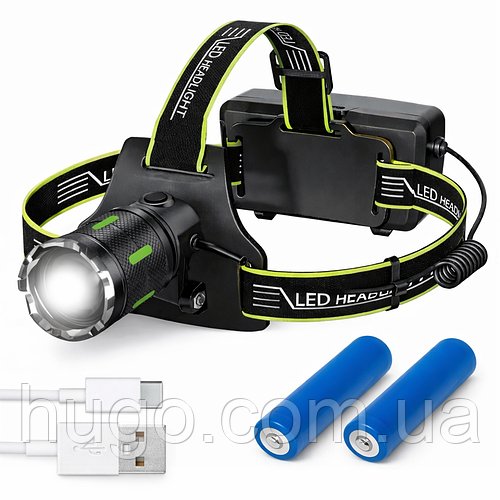 Ліхтар налобний з 2 акумуляторами, 3 режими, ZOOM, Type-C, A44-GT / Ліхтар на лоб / Ліхтарик на голову з акумулятором