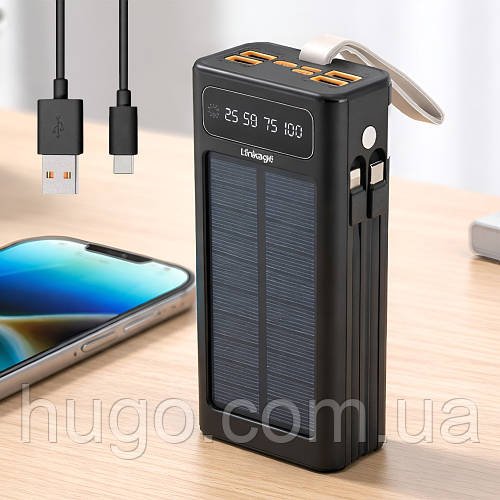 Зовнішній акумулятор LINKAGE LKP-46 30000mAh із сонячною батареєю та 4 USB-портами / Павербанк з ліхтариком / Powerbank для