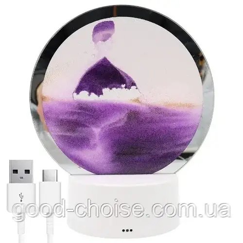Настільна LED лампа Пісочний годинник, 3D Sand Painting від USB або батарейок, Фіолетовий / Декоративний RGB нічник-світильник