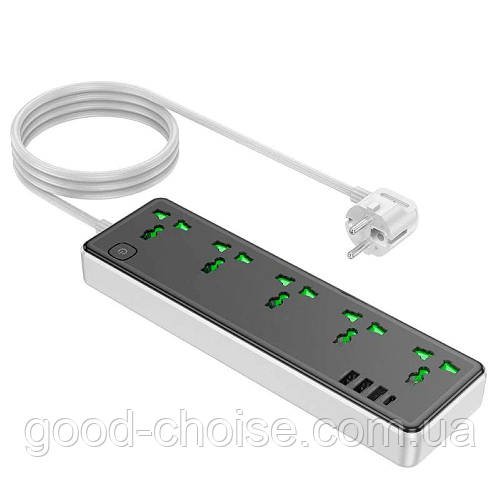 Мережевий фільтр 1,5м, 2500Вт, (5×220В + 3×USB + 1×Type-C), Hoco AC13A / Переноска-розетка / Подовжувач з вимикачем