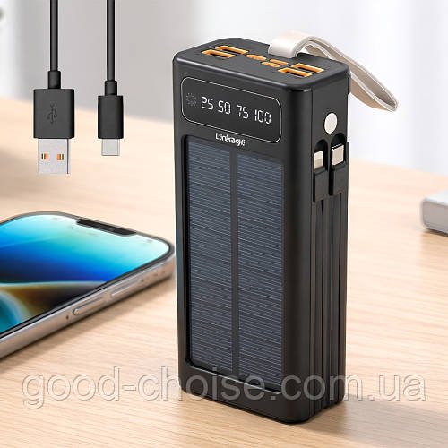 Повербанк 30000mAh з сонячною панеллю, 4хUSB, LINKAGE LKP-46 / Павербанк з ліхтариком / Powerbank для телефону