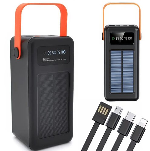 Повербанк Power Bank Solar Energy з ліхтариком зовнішній акумулятор на 7 роз'ємів і 4 шнурами 120000 mAh