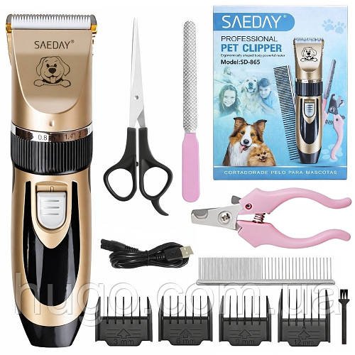 Акумуляторна машинка для стрижки тварин Saeday SD-865 / Набір для грумінгу / Машинка для стрижки собак та котів