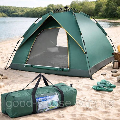 Автоматичний намет 3-х місний + чохол, 210x150x115см, G-Tent, Зелений / Туристичний намет для кемпінгу