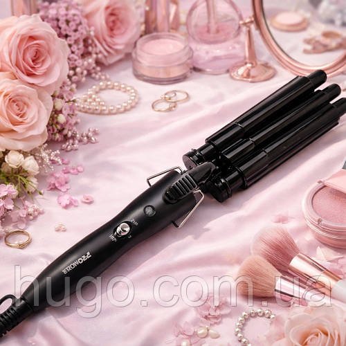 Потрійна плойка для волосся 16мм, 180-210°С, Mz-6621/ Плойка три хвилі / Плойка для завивки волосся