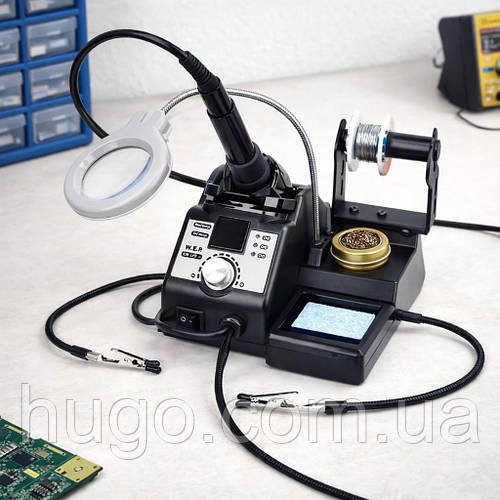 Паяльна станція 60W 90-480°C (паяльник, цифрова індикація, лупа, підсвічування, тримачі) WEP 926 LED-IV / Паяльник регульований