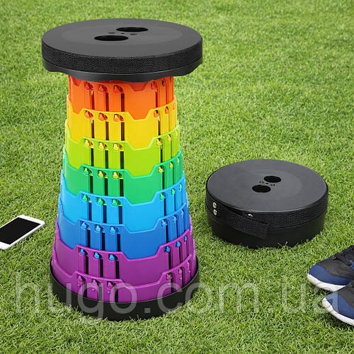 Телескопічний стілець Telescopic stool, Чорний з різнобарвним / Туристичний стільчик / Складні похідні меблі