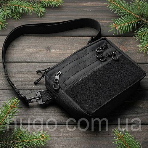 Тактична сумка через плече Oxford 600D 25*20*5,5 см, Чорний / Сумка месенджер / Сумка з липучкою для шевронів / Барсетка