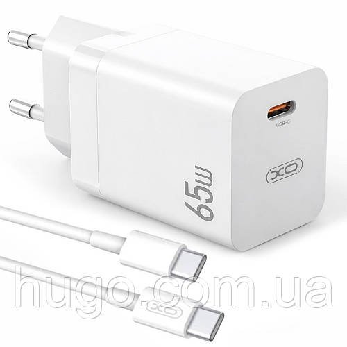 Зарядний пристрій з кабелем Type-C, 65W, XO CE10 / Мережевий зарядний пристрій / Швидка зарядка для телефону