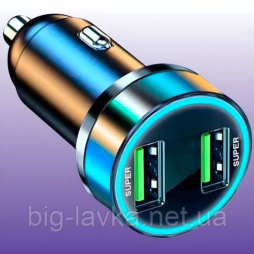 Автомобільний зарядний пристрій із швидкою зарядкою на 2 USB  Чорний