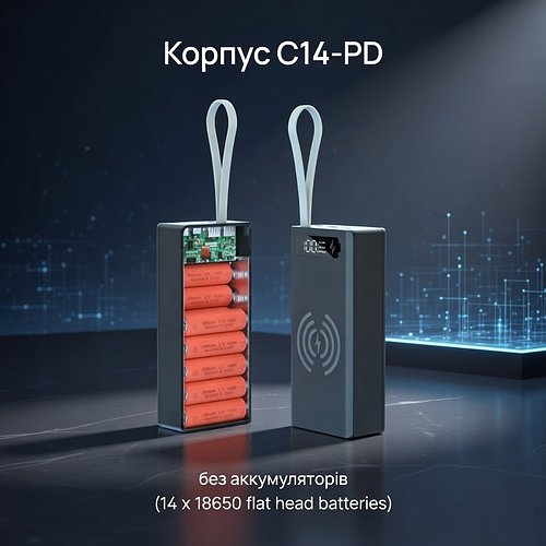 Корпус для повербанка C14-PD на 14 акумуляторів 18650 (без батарей) HP227